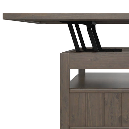 Simpli Home Lev SOLID WOOD 48 inch Wide Rectangle Transitional Lift Top Coffee Table in Smoky Brown