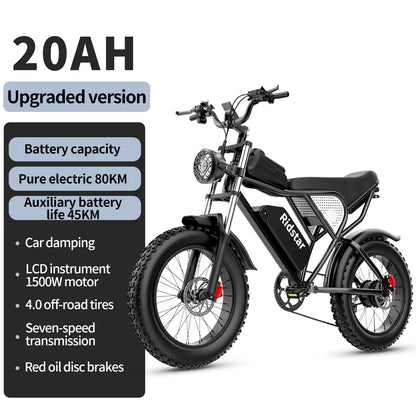 1500W MTB Electric Bicycle 48V 20Ah Removable Battery E-Bike��Electric Bike for Adults 20" Fat Tire Electric Motorcycle, Shimano 7 speed Full Suspension Mountain Bike UL2849