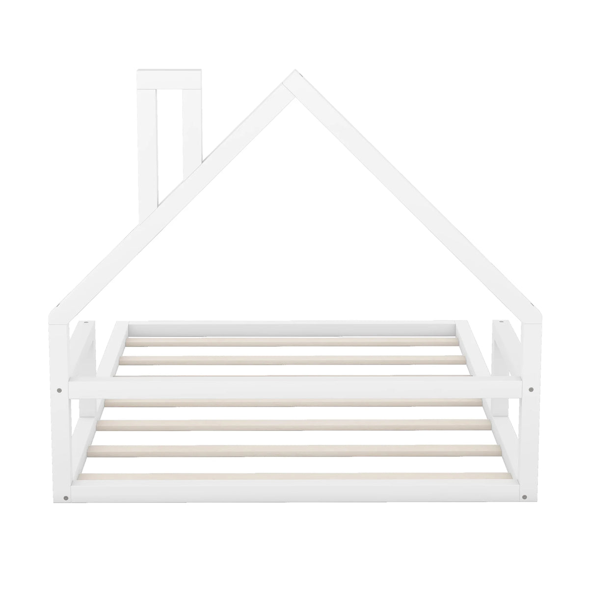Euroco Twin Size Wood Floor Bed for Kids Room, Toddler House Bed, Natural