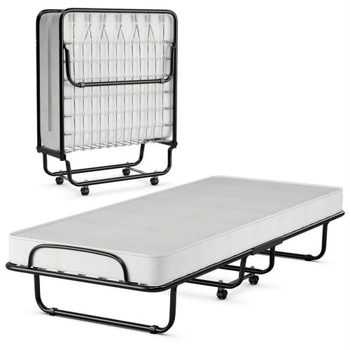 75" x 31" x 13" Folding Bed with Mattress, Rollaway Bed Metal Frame on Wheels, Portable Foldable Guest Bed for Adults, Cot Size Fold up Bed with Memory Foam Mattress