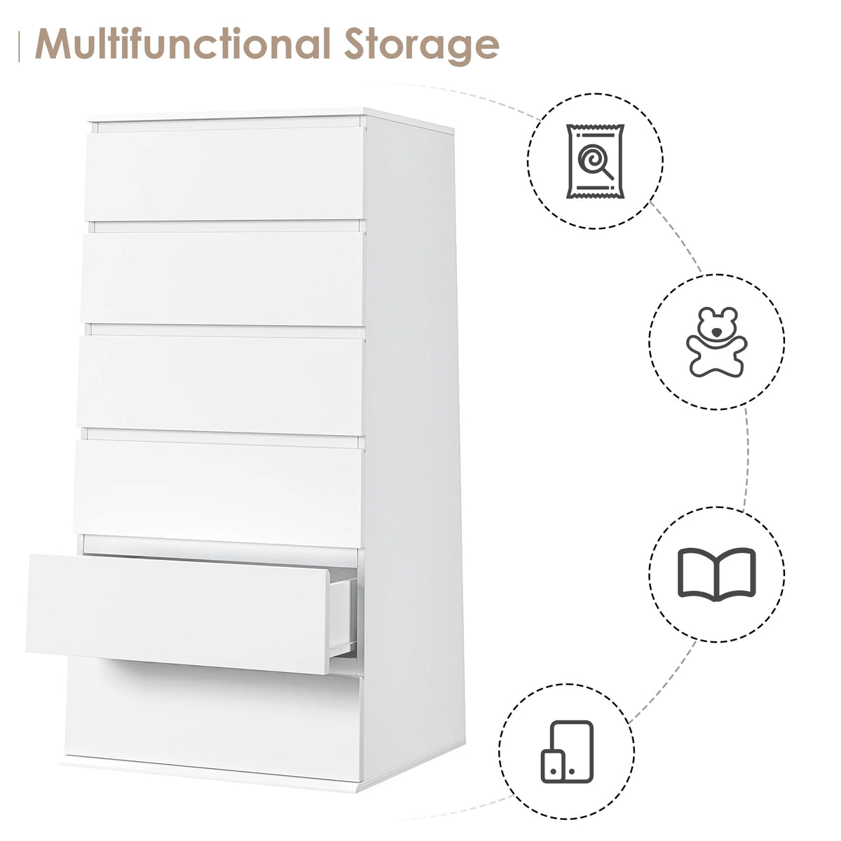 Homfa 5 Drawer White Dresser, Modern Storage Cabinet for Bedroom,Tall Chest of Drawers for Living Room