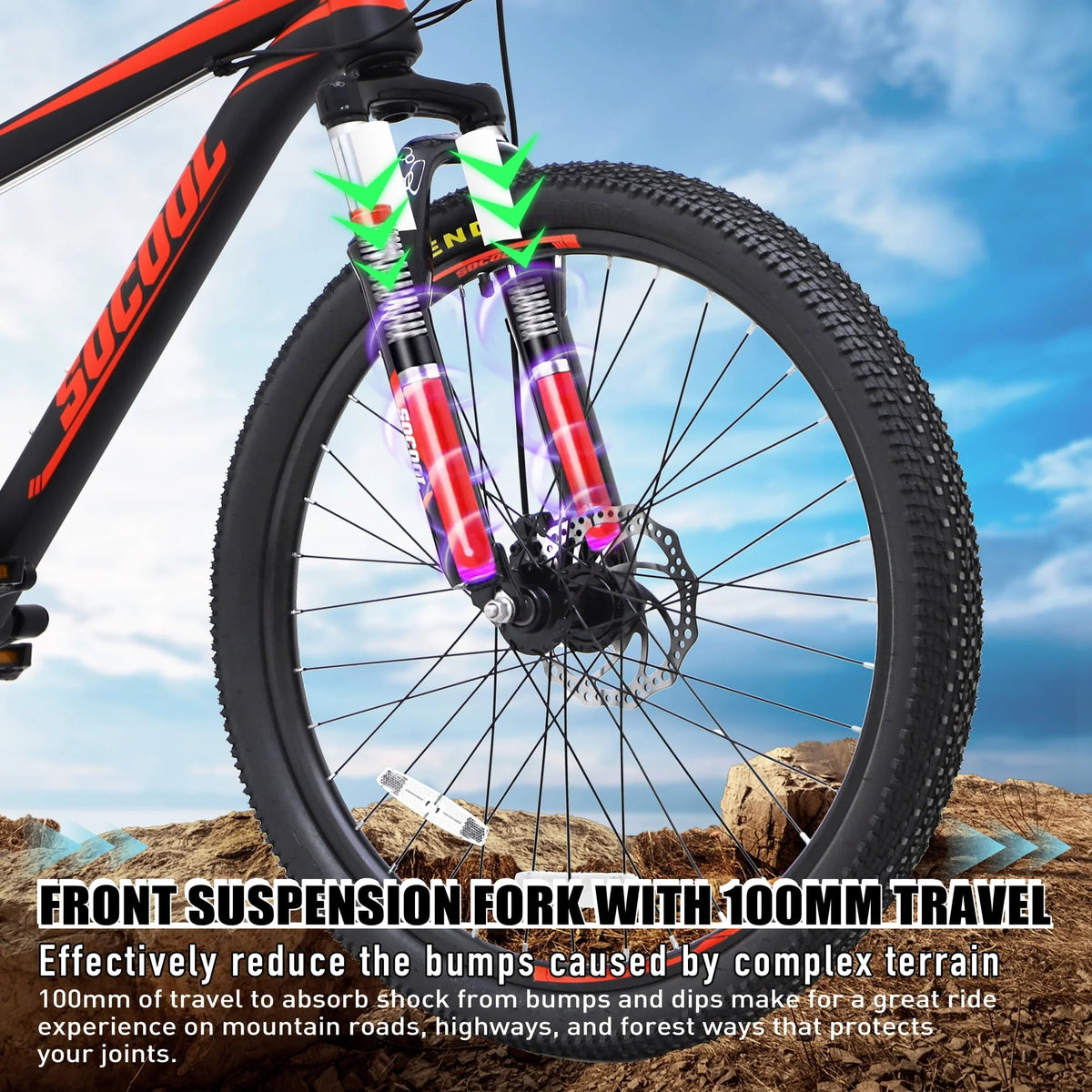 Men's Mountain Bike, 26 inch wheels, 21 speeds -Black & White & Green