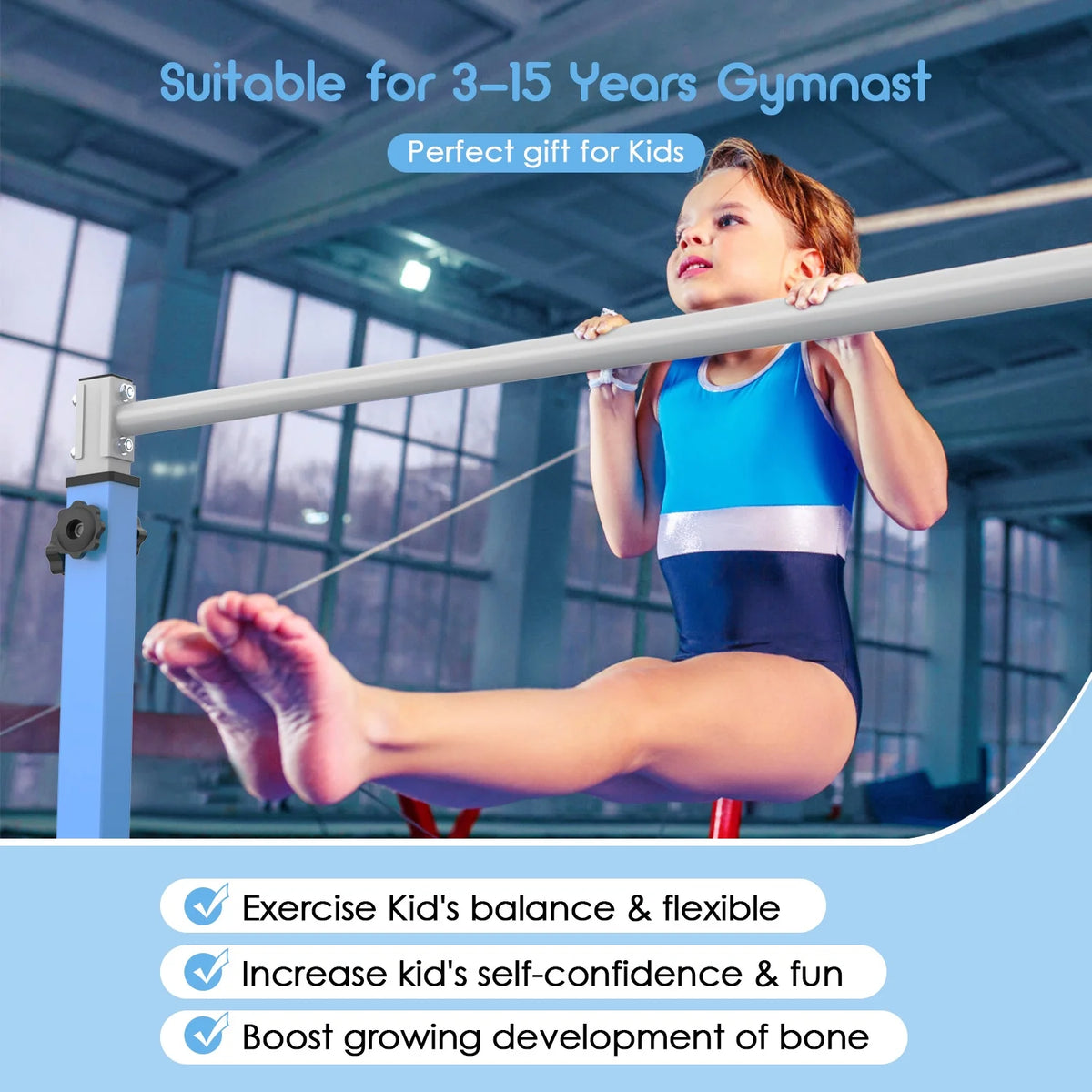 Safly Fun Anti Slip Adjustable Steel Gymnastics Bar, 50 in Width