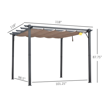 Outsunny 10' x 10' Pergola with Retractable Shade Canopy, Aluminum, Gray