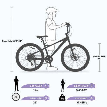 Aukfa 26" Freestyle BMX Bikes,Kids Mountain Bike for Boys Girls,Shimano 7 Speed,Double Disc Brakes,Blue