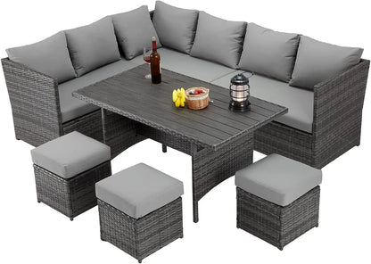 AECOJOY Outdoor 7-Piece Rattan Wicker Sectional Sofa Couch, Patio Dining Conversation Set, Gray