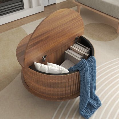 RUMLIVE Round Coffee Table with Storage, 30.7" Modern Coffee Table with 360�� Curved Sliding Door, Fluted Wood Coffee Table with Footpads, Round Center Table for Living Room, Black