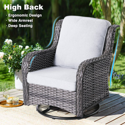 Ovios 6 Pieces Outdoor Furniture with CSA Fire Pit All Weather Wicker Patio Conversation Set with Single Chair for Porch