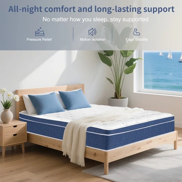 Full Size Mattress in a Box 14 Inch Memory Foam Hybrid Mattress with Pocketed Springs Medium Firm Support Motion Isolation Edge Support Night Trial