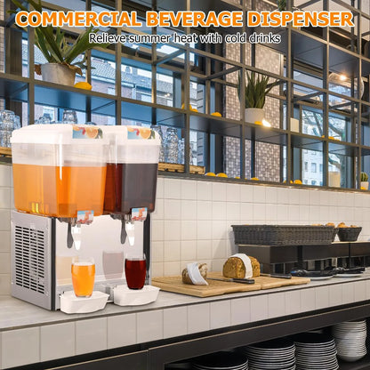 TROPOW Commercial Beverage Dispenser, 2 Tanks ,Juice Dispenser, 380W Stainless Steel Food Grade Lemonade Dispenser With Thermostat Controller, Drink Dispensers for Parties Restaurant