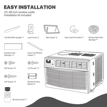 mollie 12,000 BTU 115V Window Air Conditioner, Cools Rooms up to 450 Sq.Ft., Window AC Unit with Remote Control, 24H-Timer and 3 Fan Speeds, White