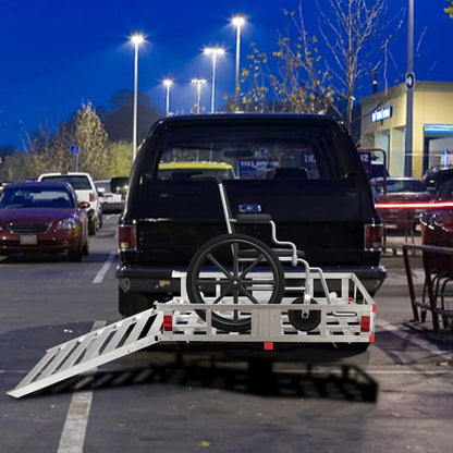 Costway 50'' x 29.5'' Aluminum Cargo Carrier with Ramp Hitch-Mounted Mobility Carrier Hauler