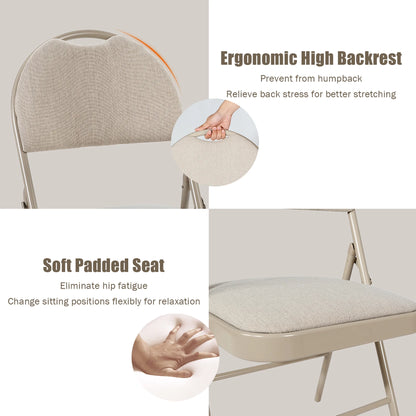 Costway Set of 6 Folding Chairs Fabric Upholstered Padded Seat Metal Frame Home Office Beige