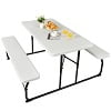 Costway Indoor & Outdoor Folding Picnic Table Bench Set w/ Wood-like Texture Grey