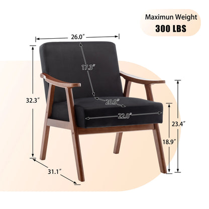 JONPONY Mid-Century Accent Chair,Living Room Chair with Solid Wood Frame,Accent Chair Extra-Thick Backrest,Wingback Chair for Bedroom,Reading Room,Living Room,Small Space,Black