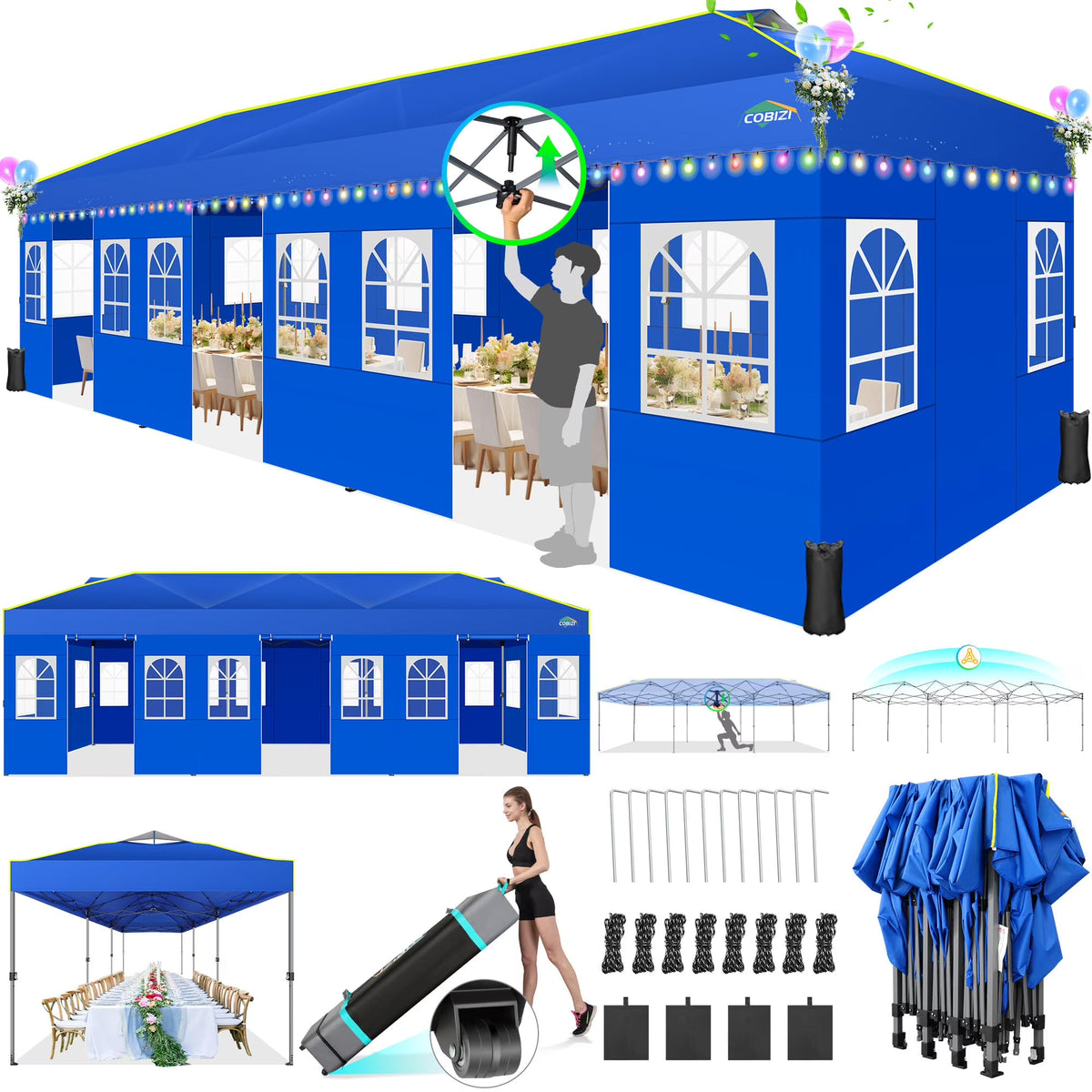 COBIZI 10x10 EZ Pop up Canopy Gazebo with Sidewalls,Pop up Canopy Tent Instant Shelter for Outdoor Party Camping Backyard Beach with Air Vent ,Carry Bag,Stakes,Ropes,Black