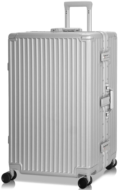 Luggage Aluminium Frame PC ABS Hardshell Suitcase with Spinner Wheels TSA Lock Zipperless Luggage 28 inch Silver
