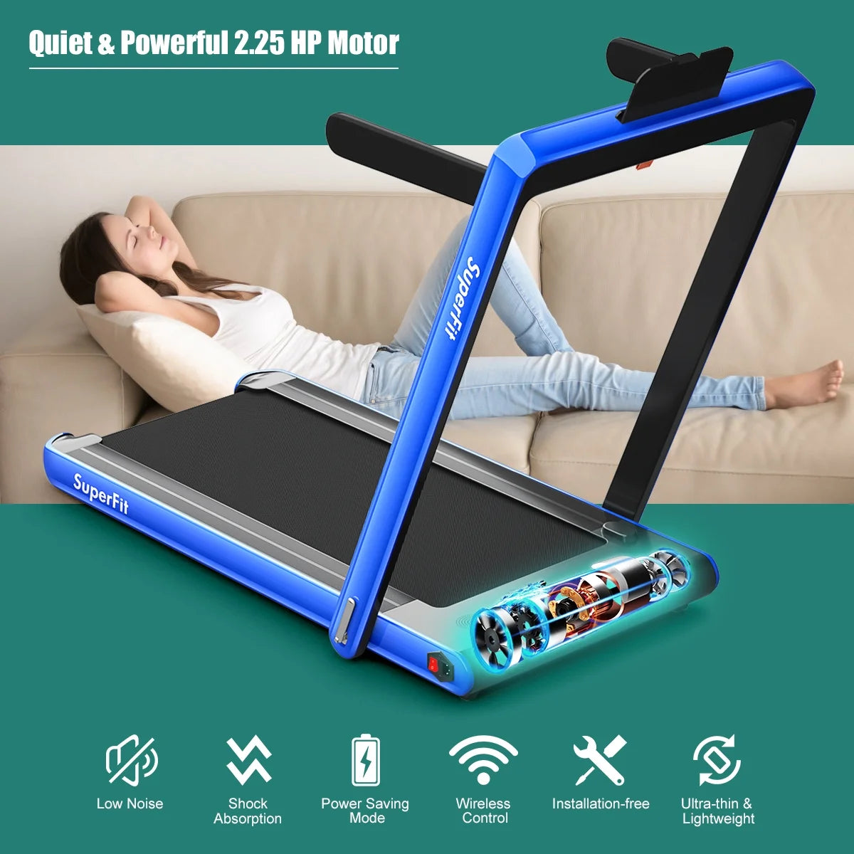 Gymax 2 in 1 Folding Treadmill 2.25HP Running Machine w/ Dual Display APP Control Black