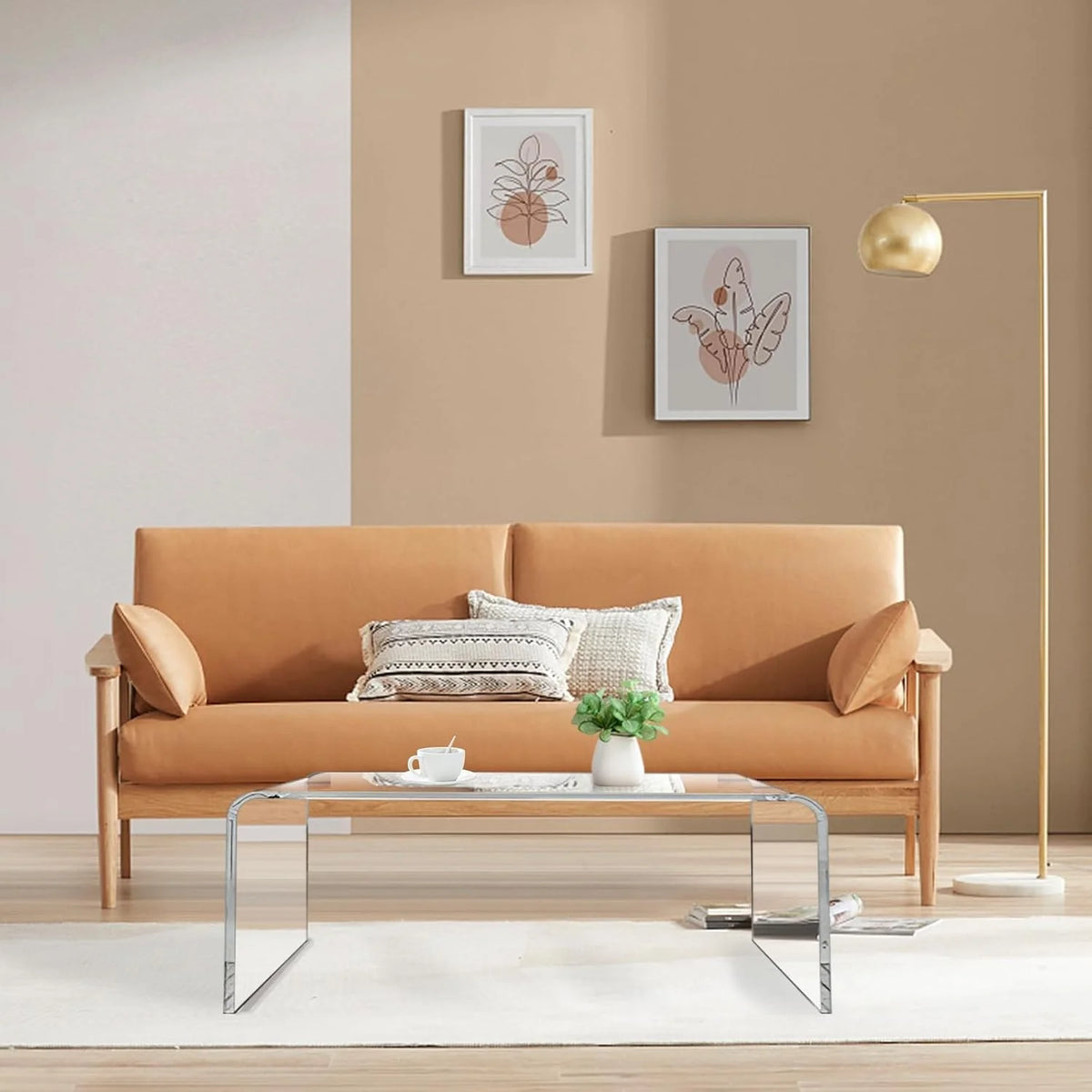 VDGPWA 32" Rectangle Waterfall Coffee Table, 0.6" Thick All Acrylic, Clear