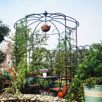 French Birdcage Gazebo with Metal Arch Trellis for Wedding Photography & Garden Decor, Sturdy Galvanized Steel, Black