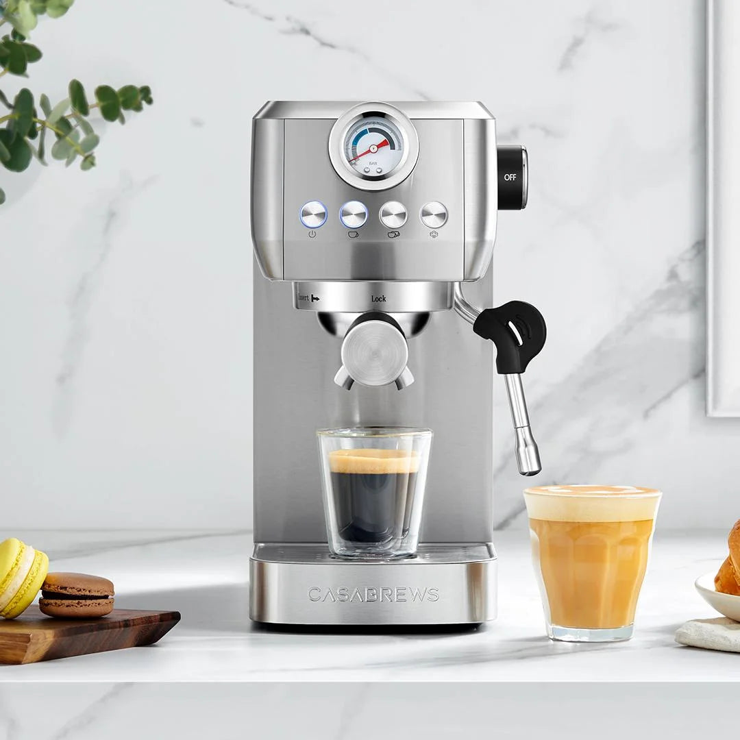 CASABREWS 3700Gense, 20 Bar Espresso Machine and Coffee Maker with Milk Frother, Silver