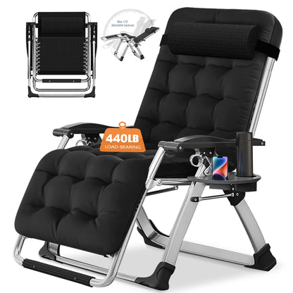 NAIZEA 2 Pack Zero Gravity Chair, Foldable Portable Lawn Recliner with Cushion, Headrest, Cup Holder, Black