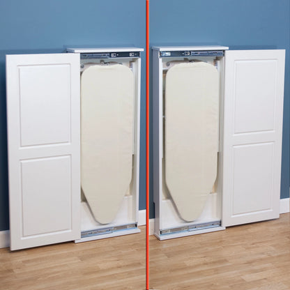 Household Essentials Iron a??n Fold Wall Ironing Board Cabinet, Built-In Ironing Board, Sturdy MDF, Melamine Cabinet, 7 Height Settings, Mounts Securely to Wall, Includes Pad with Cover, White