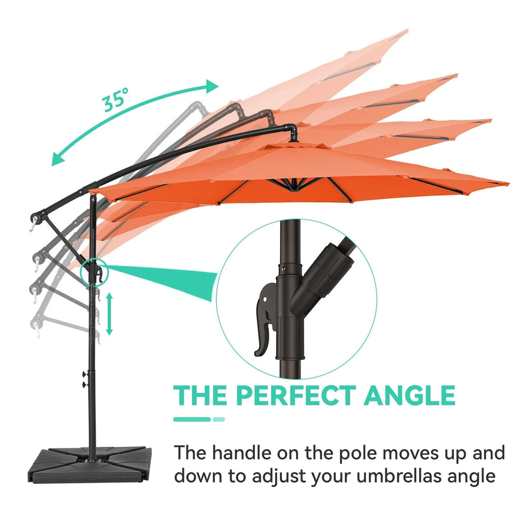 JUSTLET 10ft Heavy Duty Patio Hanging Offset Cantilever Patio Umbrella W/ 4-Piece Base Included Included, Beige