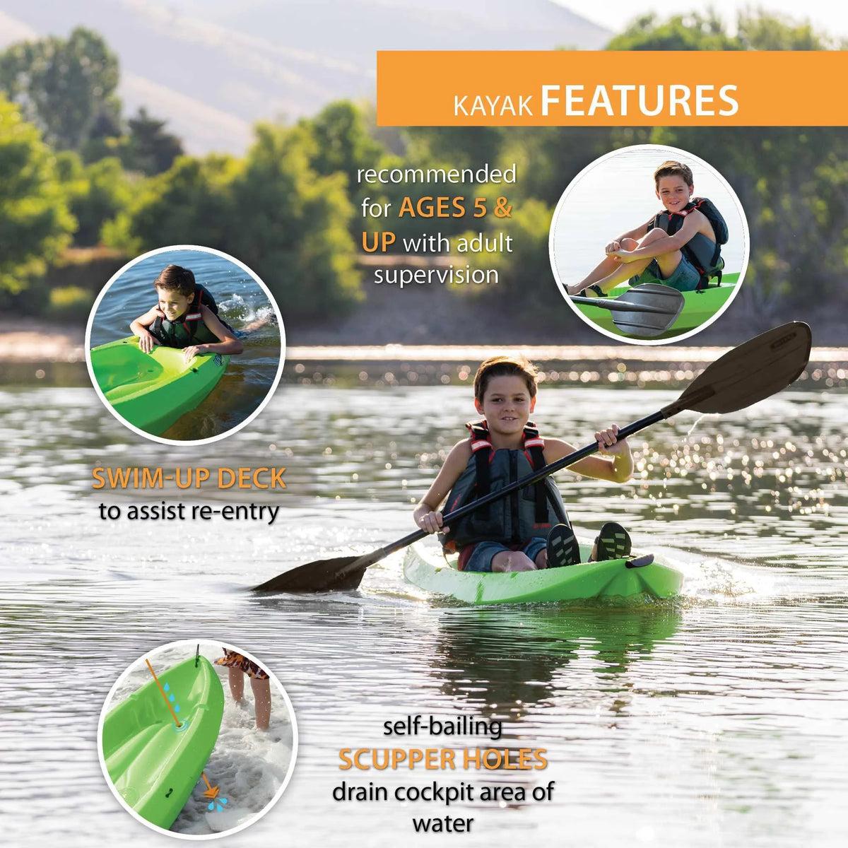 Lifetime Wave 6 ft Youth Kayak, Fire Red (91401)