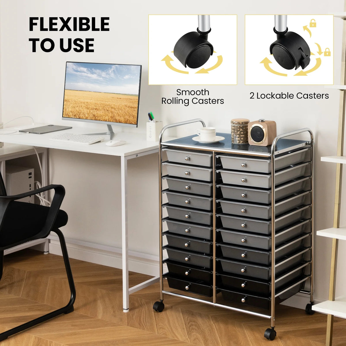 Gymax Office Rolling Cart 20 Storage Drawers Scrapbook Paper Studio Organizer Mutlicolor