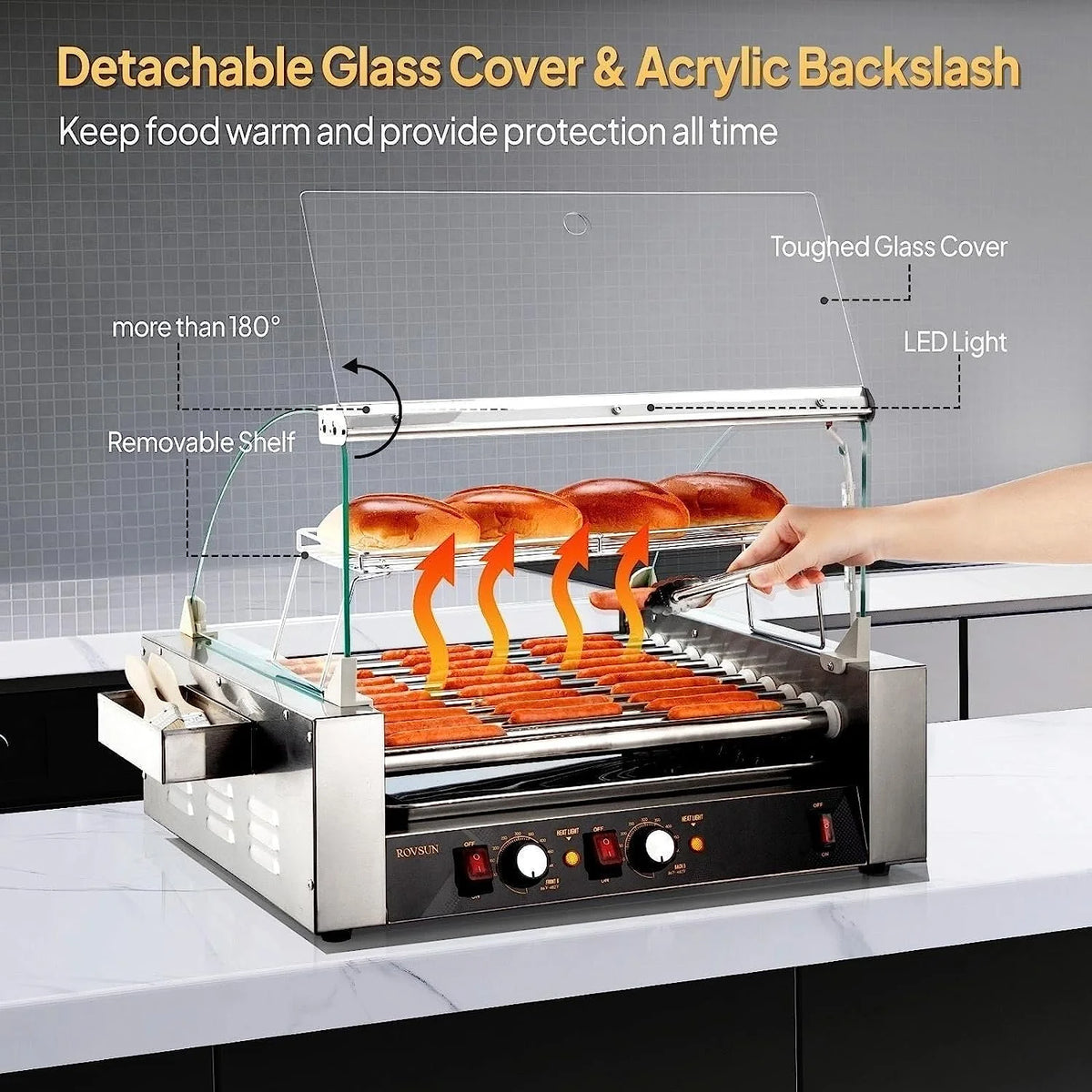 ROVSUN 1050 W 18 Hot Dog Capacity Commercial Hot Dog Roller Grill
