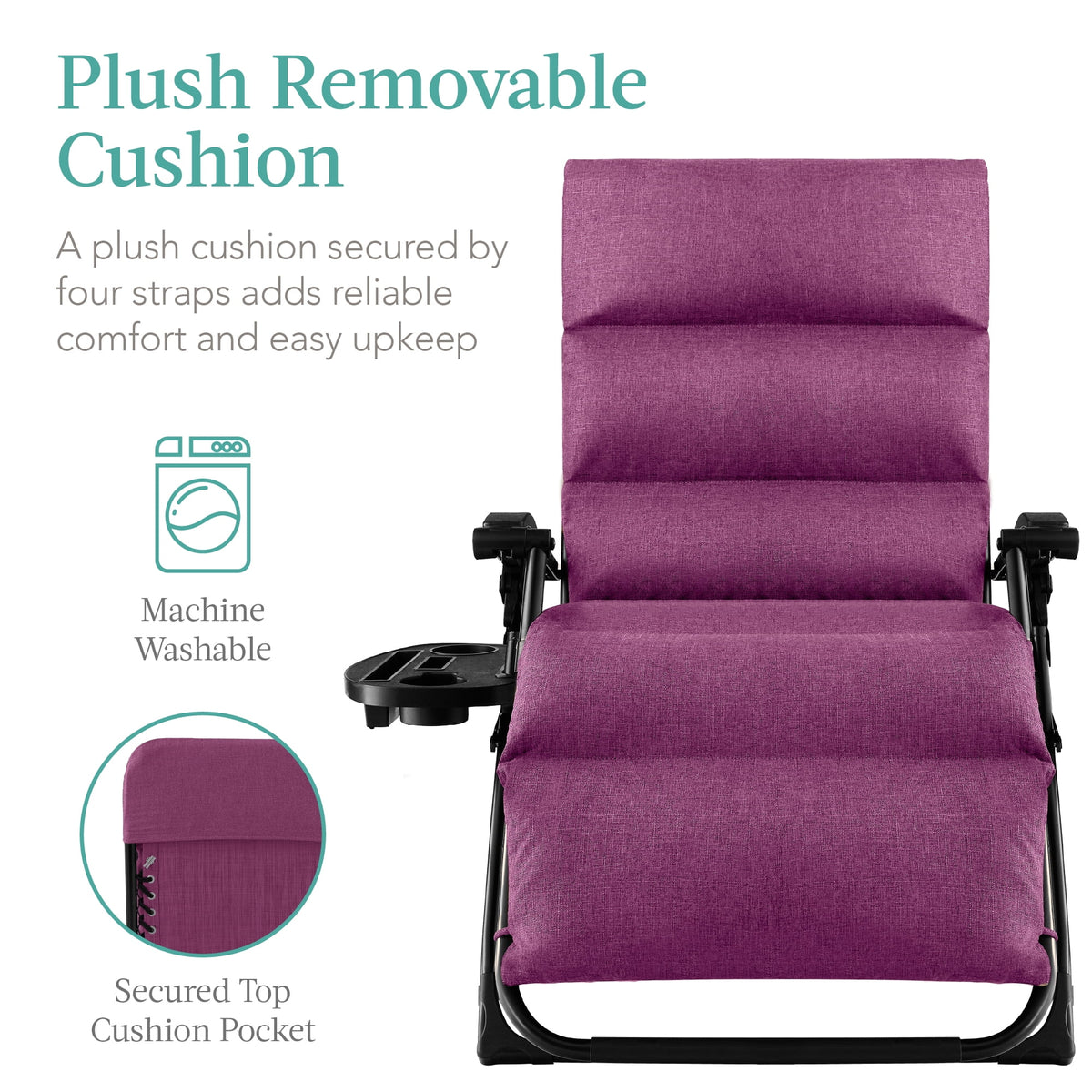 Best Choice Products Oversized Zero Gravity Chair, Folding Recliner w/ Removable Cushion, Side Tray - Fossil Gray