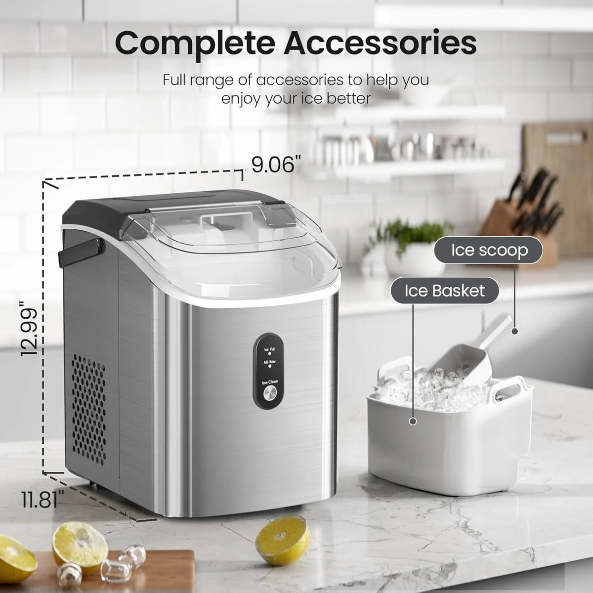 Auseo Nugget Ice Maker Countertop,  Ready in 6 Mins ,35Lbs Each  day with Self-Cleaning,Portable Sonic  Ice Machine  for Home/Office/Bar, Black