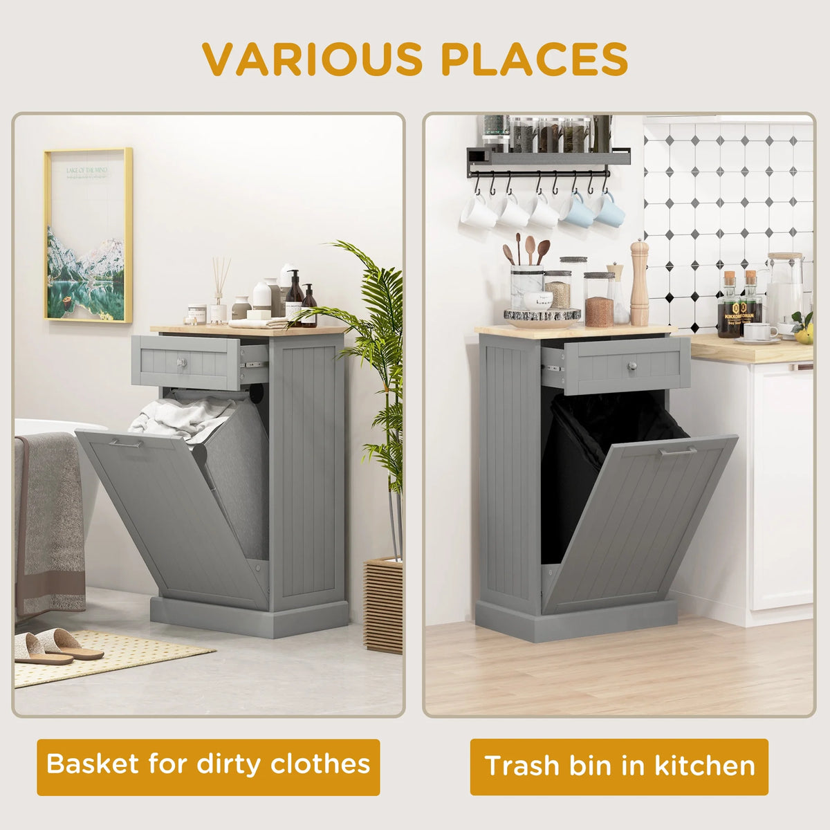 HOMCOM Kitchen Tilt Out Trash Bin Cabinet, Free Standing Recycling Cabinet