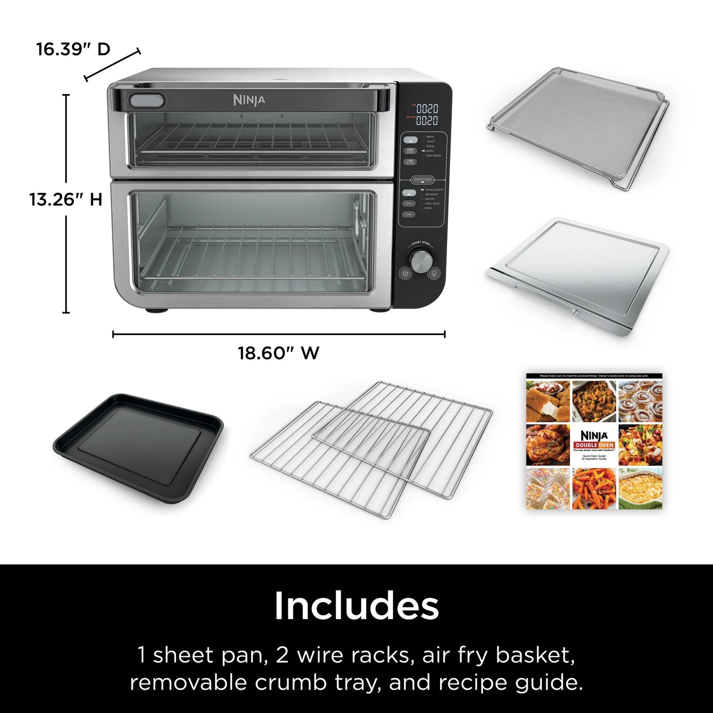 Ninja 10-in-1 Air Fryer, Double Door Toaster Oven with FlexDoor, FlavorSeal & Smart Finish, Rapid Top Convection and Air Fry Bottom, Bake, Toast, Air Fry, Pizza and More, Stainless Steel, DCT400