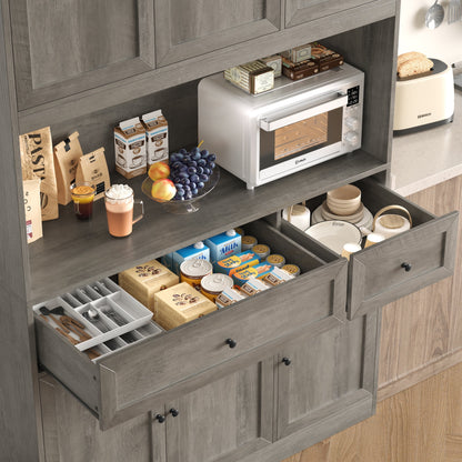 Homfa 72" Tall Kitchen Pantry with Microwave Shelf, Freestanding Kitchen Cupboard, Floor Cabinet for Dining Room, White