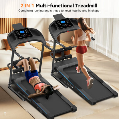 Treadmill with 8% Incline, 3.0 HP Foldable Compact Treadmill with Sit-up Function, 300 lbs Walking Running Treadmill with LCD Display for Exercise, 12 Programs