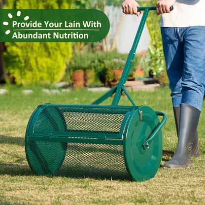MUCHANT 24" Compost Spreader, Heavy-Duty Metal Mesh Spreader with Adjustable Handle for Lawn, Green