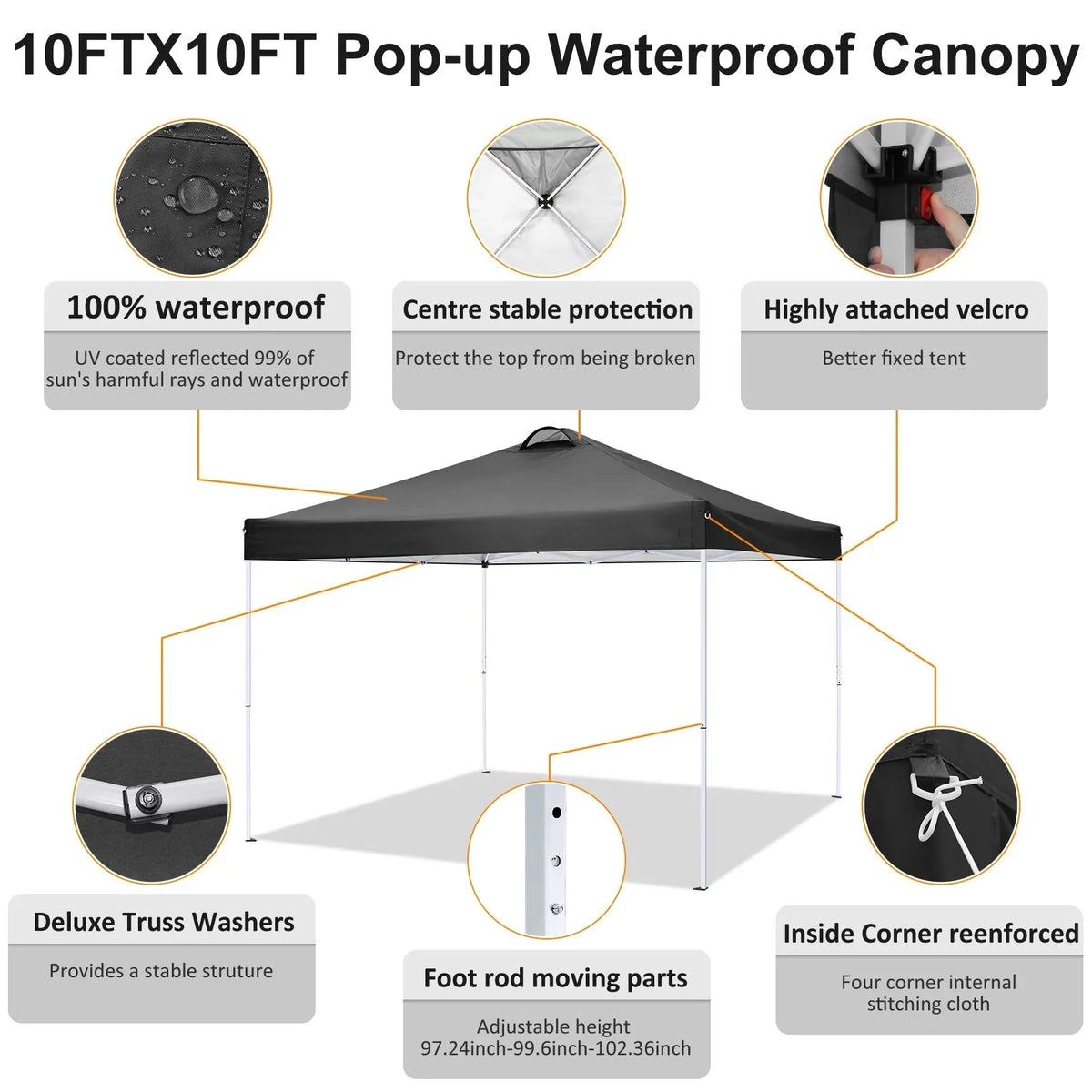 COBIZI 10x10 EZ Pop up Canopy Gazebo with Sidewalls,Pop up Canopy Tent Instant Shelter for Outdoor Party Camping Backyard Beach with Air Vent ,Carry Bag,Stakes,Ropes,Black