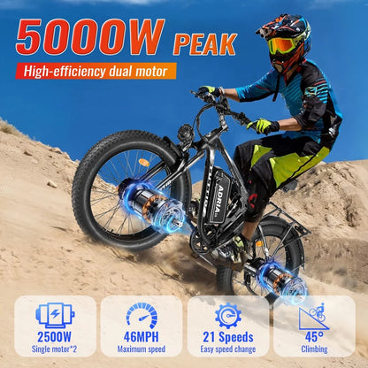 TUTTIO Adria26 5000W Electric Mountain Bike for Adults, 26" Fat Tire E-Bike for Men, 7 Speed, Max 46Mph