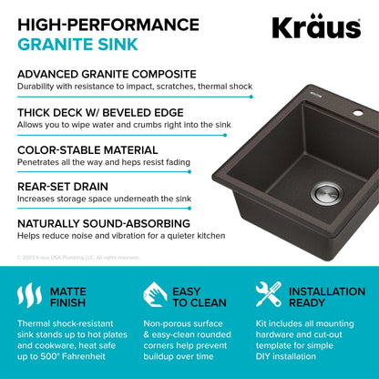 KRAUS Bellucci 18 Granite Composite Workstation Drop-In Top Mount Single Bowl Kitchen Bar Sink in White with Accessories