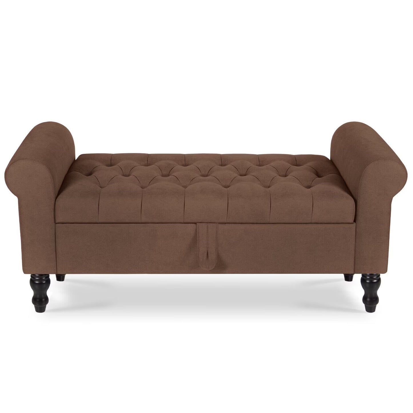 Storage Bench with Upholstered Rolled Arm Ottoman Bench Couch w/ Solid Wood Legs for Bedroom End of Bed,and Living room,Gray