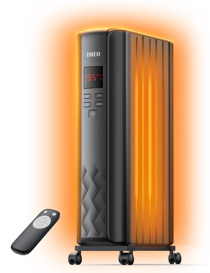 Dreo Oil Filled Radiator, Electric Radiant Heaters for indoor use Large Room with Remote Control, Child Lock, 4 Modes, Overheat & Tip-Over Protection, 24h Timer, Digital Thermostat, Quiet, 1500W