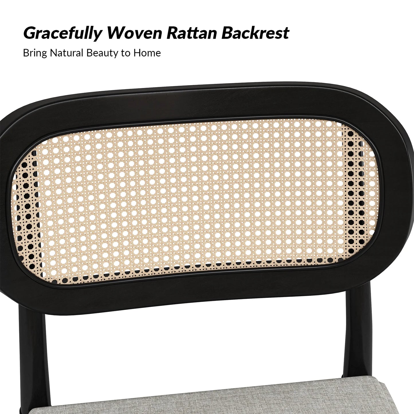 Rattan Dining Chairs Set of 2 Wooden Armchairs Removable Cushion Home Kitchen Restaurant Acorn