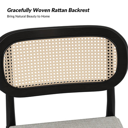 Rattan Dining Chairs Set of 2 Wooden Armchairs Removable Cushion Home Kitchen Restaurant Acorn