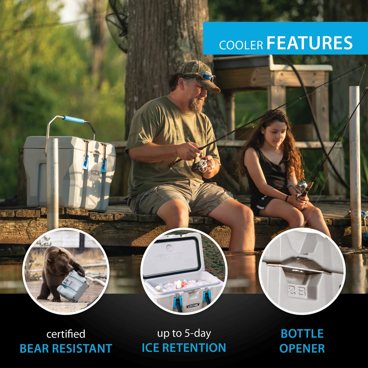 Lifetime 28 qt Bear-Resistant Camping Cooler, Premium High Performance, Ice Retention, Hard Cooler, 20 Can Capacity, Boulder Gray (91289)