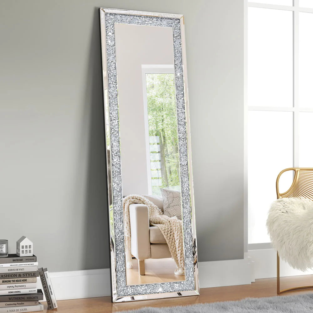 KOHROS 58"x18" Crystal Full Length Standing Floor Mirror Full Body Mirror Silver