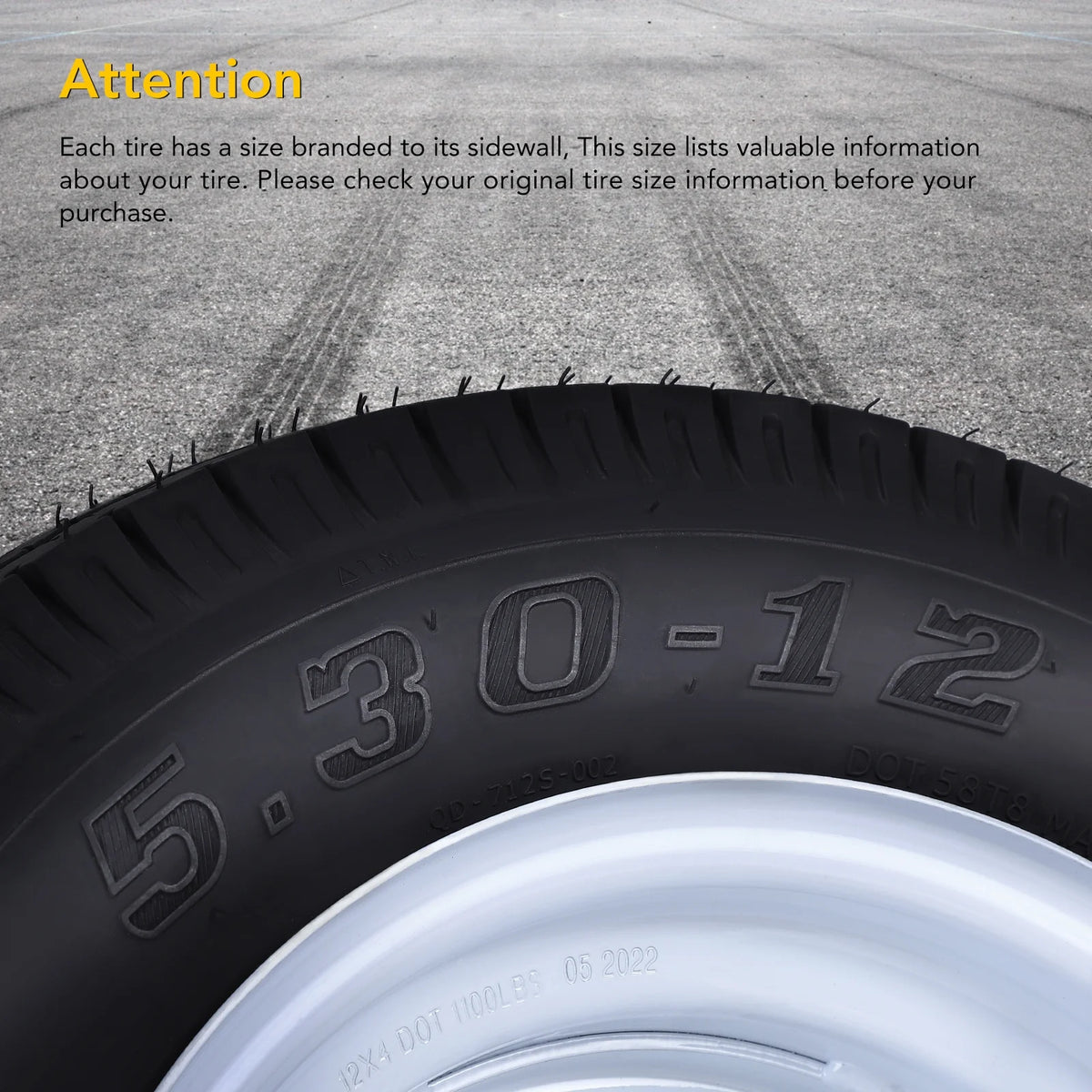 Garvee 2PCS trailer mounted wheels,12 "rims,5.30-12 5.30x12 530-12 5.30,5 lugs 4.5", load range C, 6PR