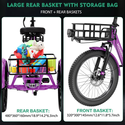 ABORON 3.0 Fat Tire Electric Trike for Senior Foldable E-Bike, 500W Motorized Tricycle Adult 20" Folding 3 Wheel Electric Commute Bike Trike w/48V Battery and Storage Baskets,