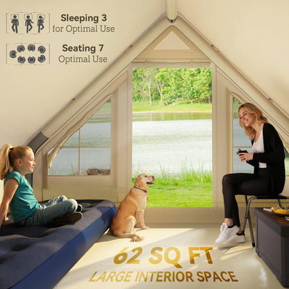 Outsunny Inflatable Camping Tent with Hand Pump, Easy Setup, 4 Season Blow Up Tent, with Mesh Windows and Doors